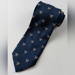Bell Clothes Shop Tie Mens Size 57"x3.75" Blue Tennis Racket Resisto